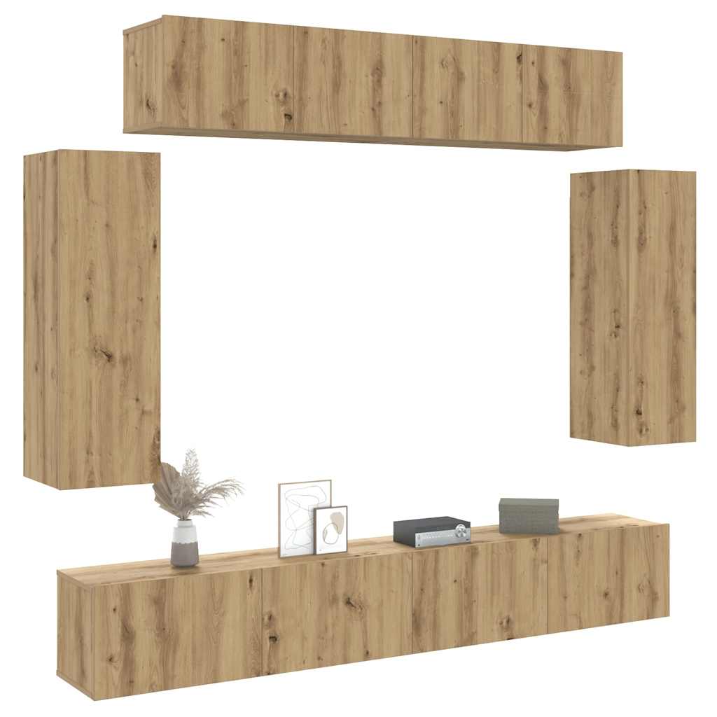 6-delig Tv-meubelset wandmontage bewerkt hout artisanaal eiken is nu te koop bij PeponiXL, paradijselijk wonen!