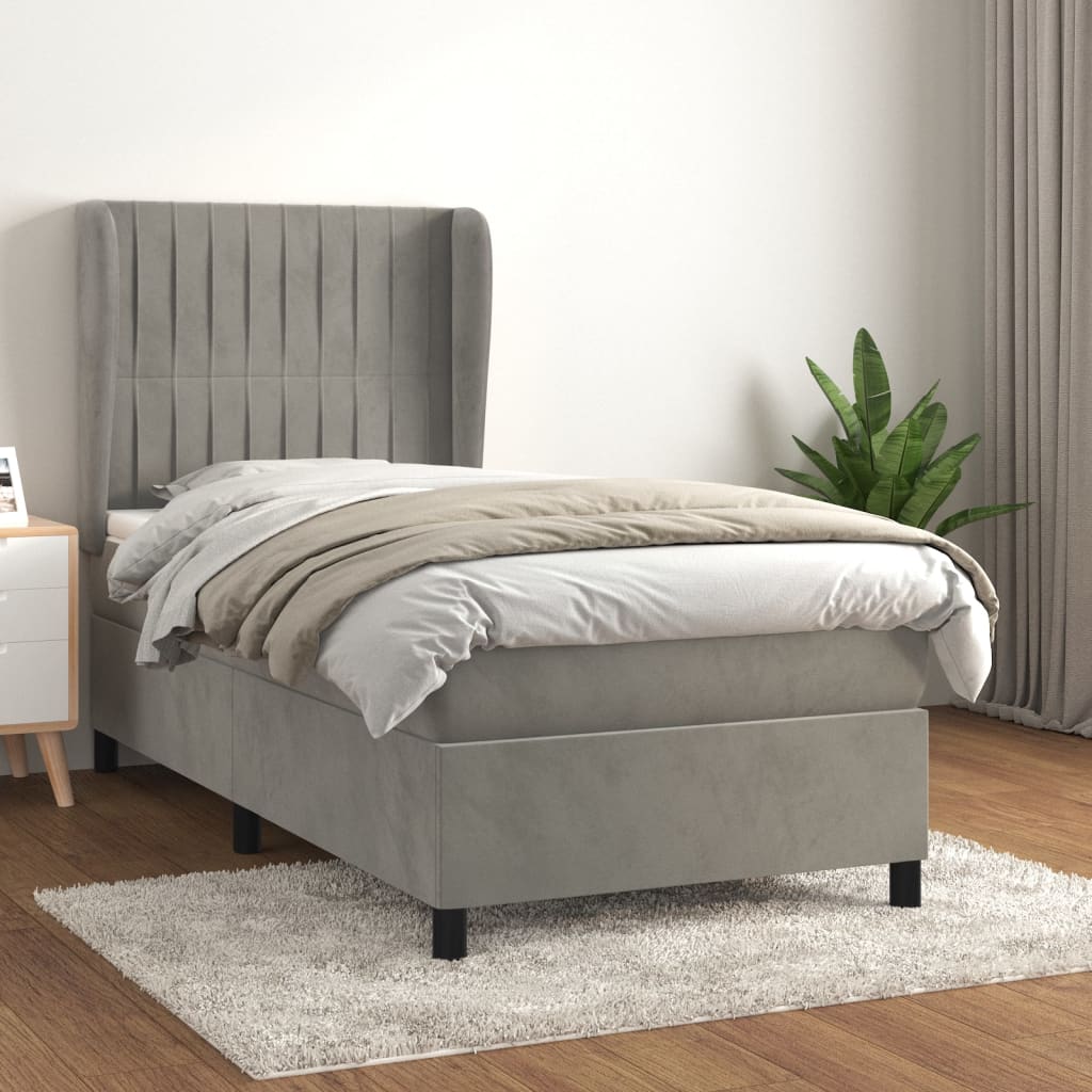 Boxspring met matras fluweel lichtgrijs 90x190 cm is nu te koop bij PeponiXL, paradijselijk wonen!