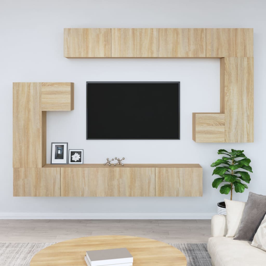 Tv-wandmeubel bewerkt hout sonoma eikenkleurig is nu te koop bij PeponiXL, paradijselijk wonen!