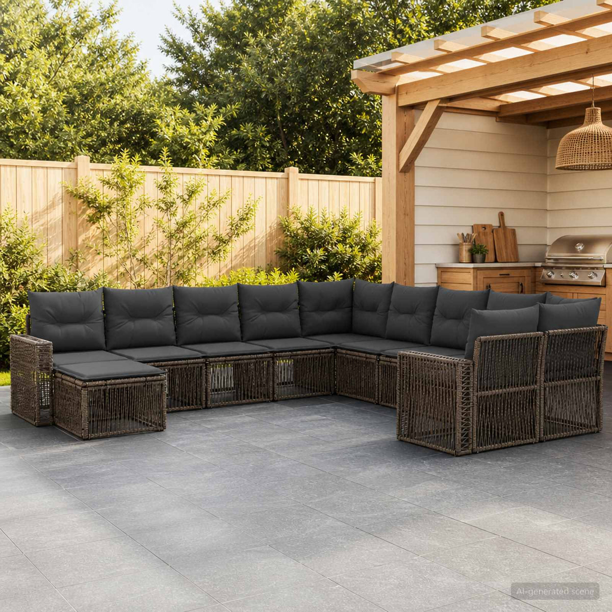 Tuinbankenset 11 pcs Grijs en Donkergrijs poly rattan is nu te koop bij PeponiXL, paradijselijk wonen!