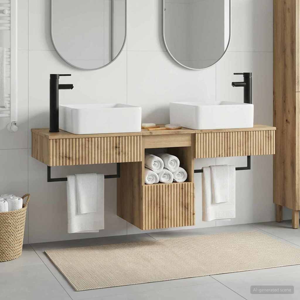 Badkamerkastenset 3 st Artisanaal eiken 53 x 35 x 39 cm is nu te koop bij PeponiXL, paradijselijk wonen!