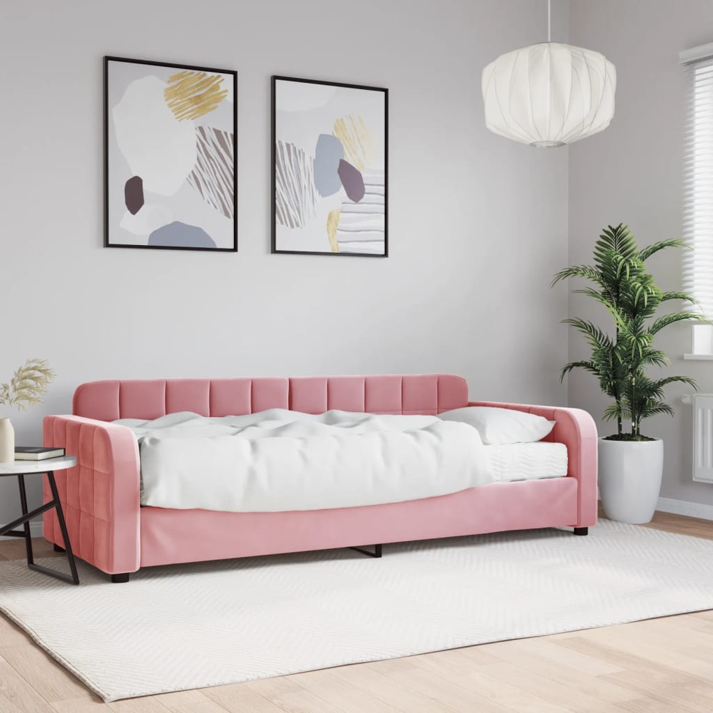 Slaapbank met matras 80x200 cm fluweel roze is nu te koop bij PeponiXL, paradijselijk wonen!