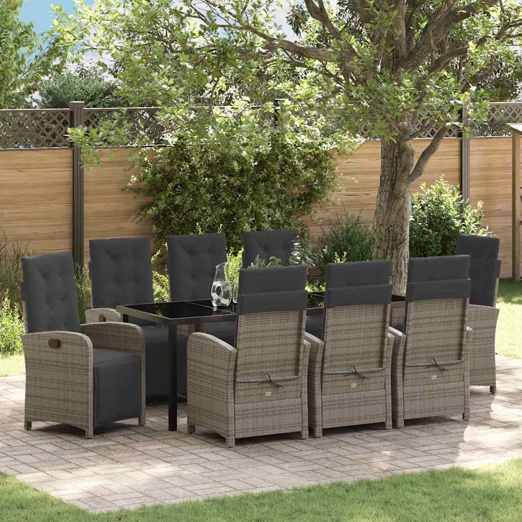 Tuin eettafelset met kussen 9 pcs Grijs poly rattan is nu te koop bij PeponiXL, paradijselijk wonen!
