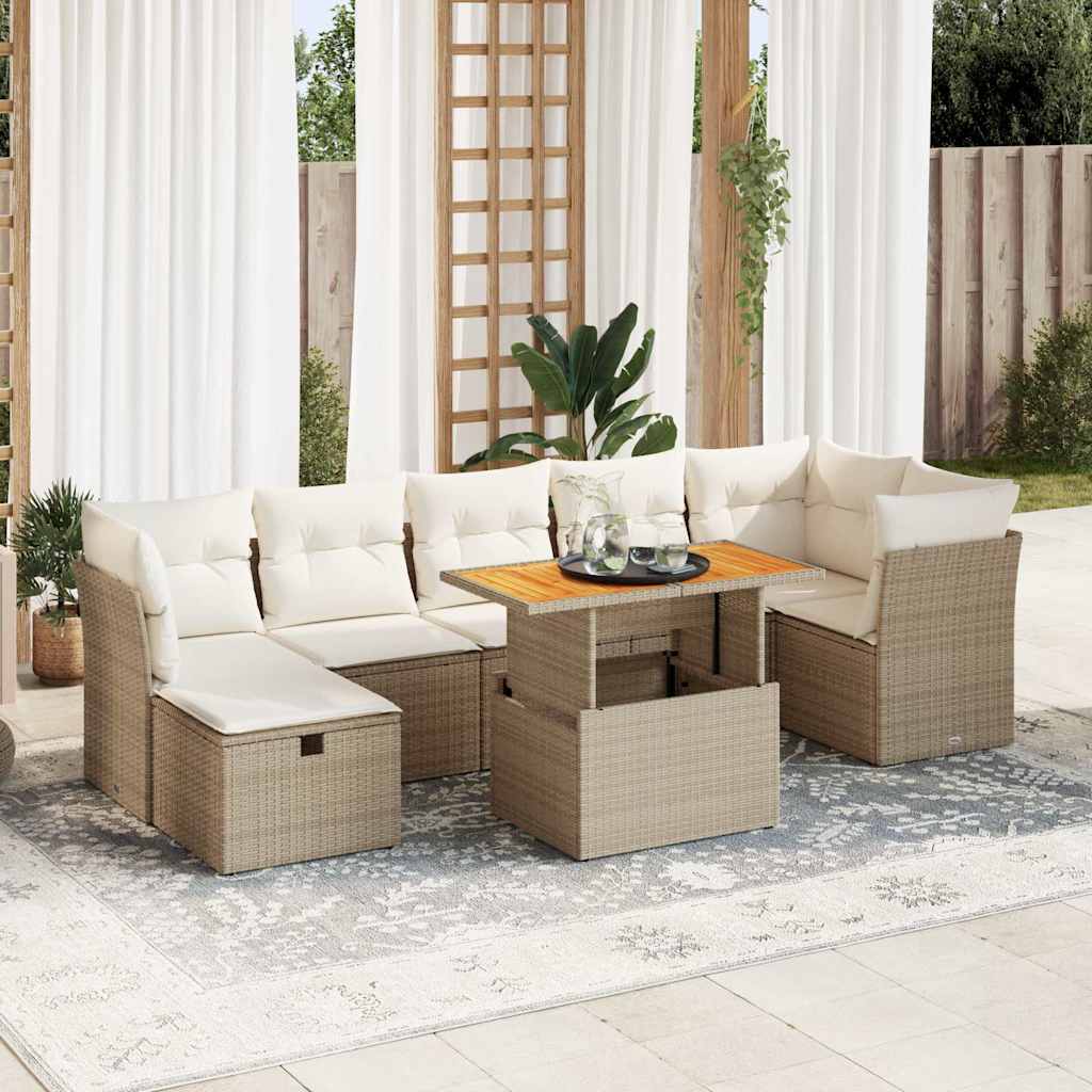 8-delige Loungeset met kussens poly rattan acacia beige is nu te koop bij PeponiXL, paradijselijk wonen!