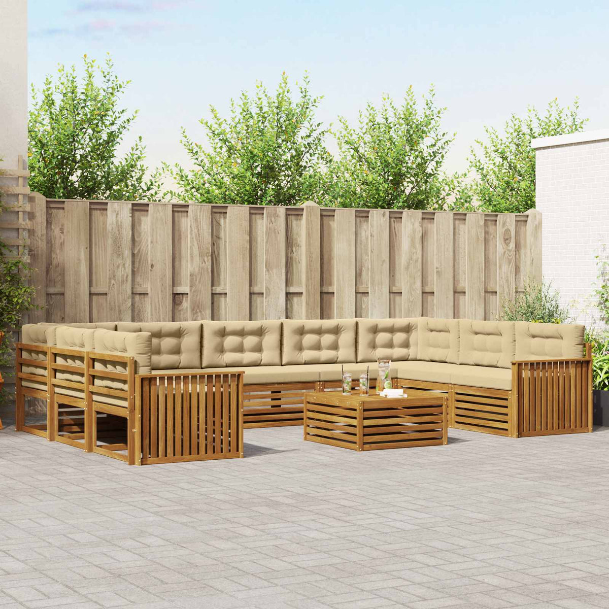 Buiten bankenset 10 pcs Natuurlijk en Beige Massief Acaciahout is nu te koop bij PeponiXL, paradijselijk wonen!