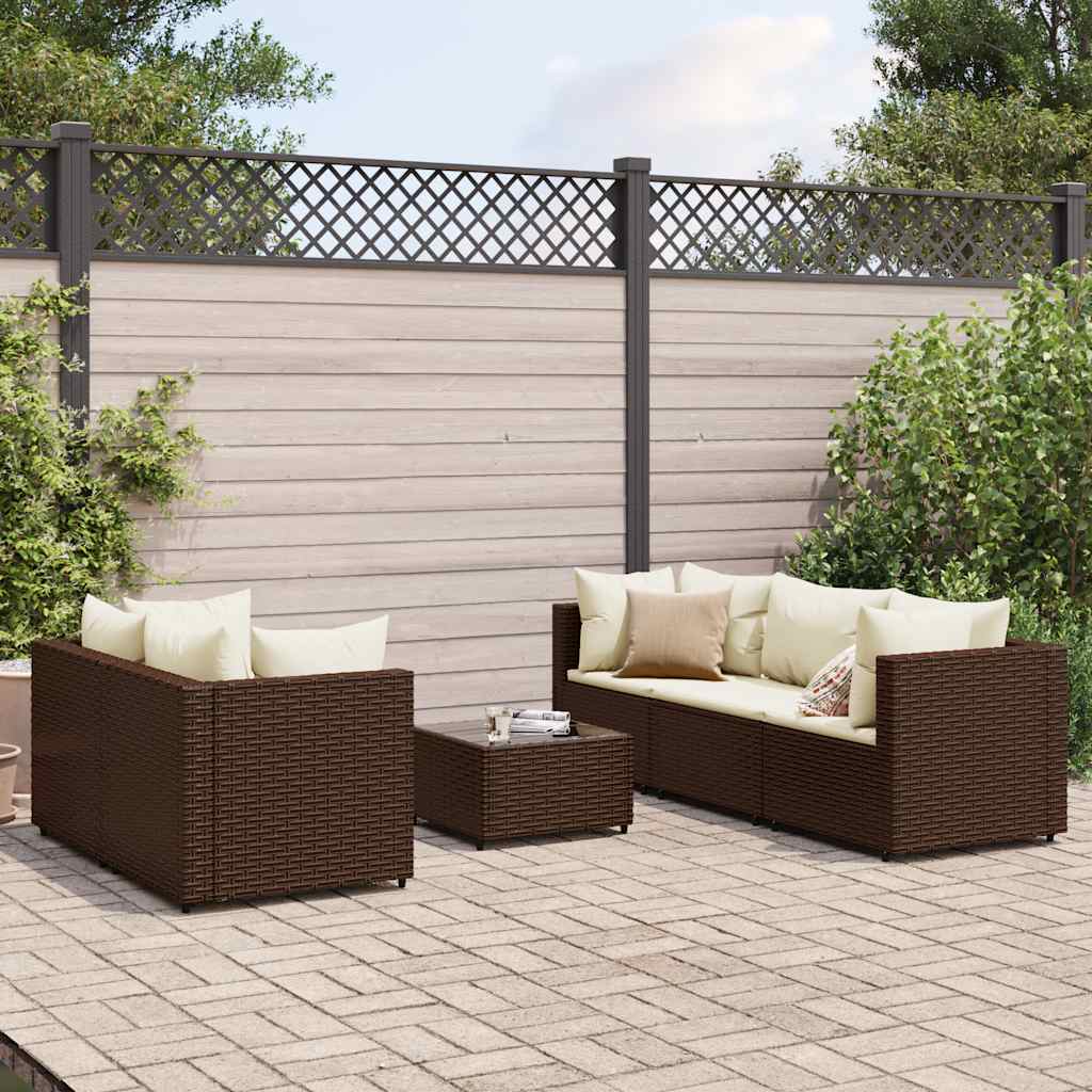 6-delige Loungeset met kussens poly rattan bruin is nu te koop bij PeponiXL, paradijselijk wonen!