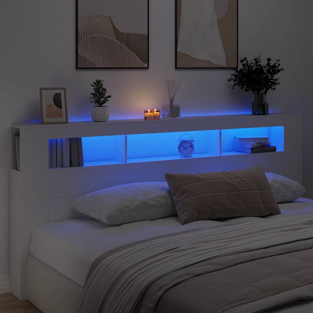 Hoofdeinde met LED 220x18,5x103,5 cm bewerkt hout wit is nu te koop bij PeponiXL, paradijselijk wonen!