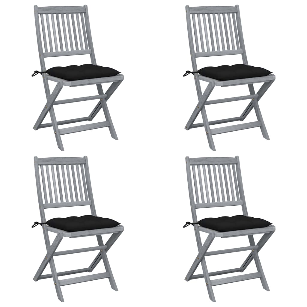 Tuinstoelen 4 st inklapbaar met kussens massief acaciahout is nu te koop bij PeponiXL, paradijselijk wonen!