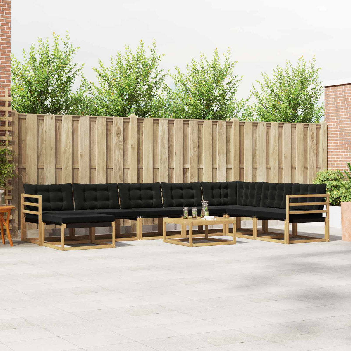 Buiten bankenset 9 pcs Wit en zwart Massief Acaciahout is nu te koop bij PeponiXL, paradijselijk wonen!