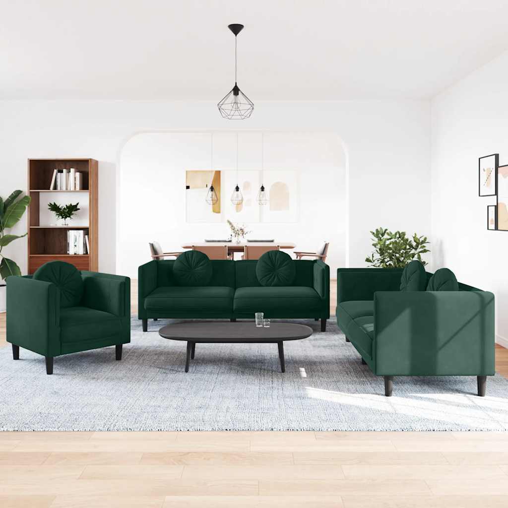 3-delige Loungeset met kussens fluweel donkergroen is nu te koop bij PeponiXL, paradijselijk wonen!