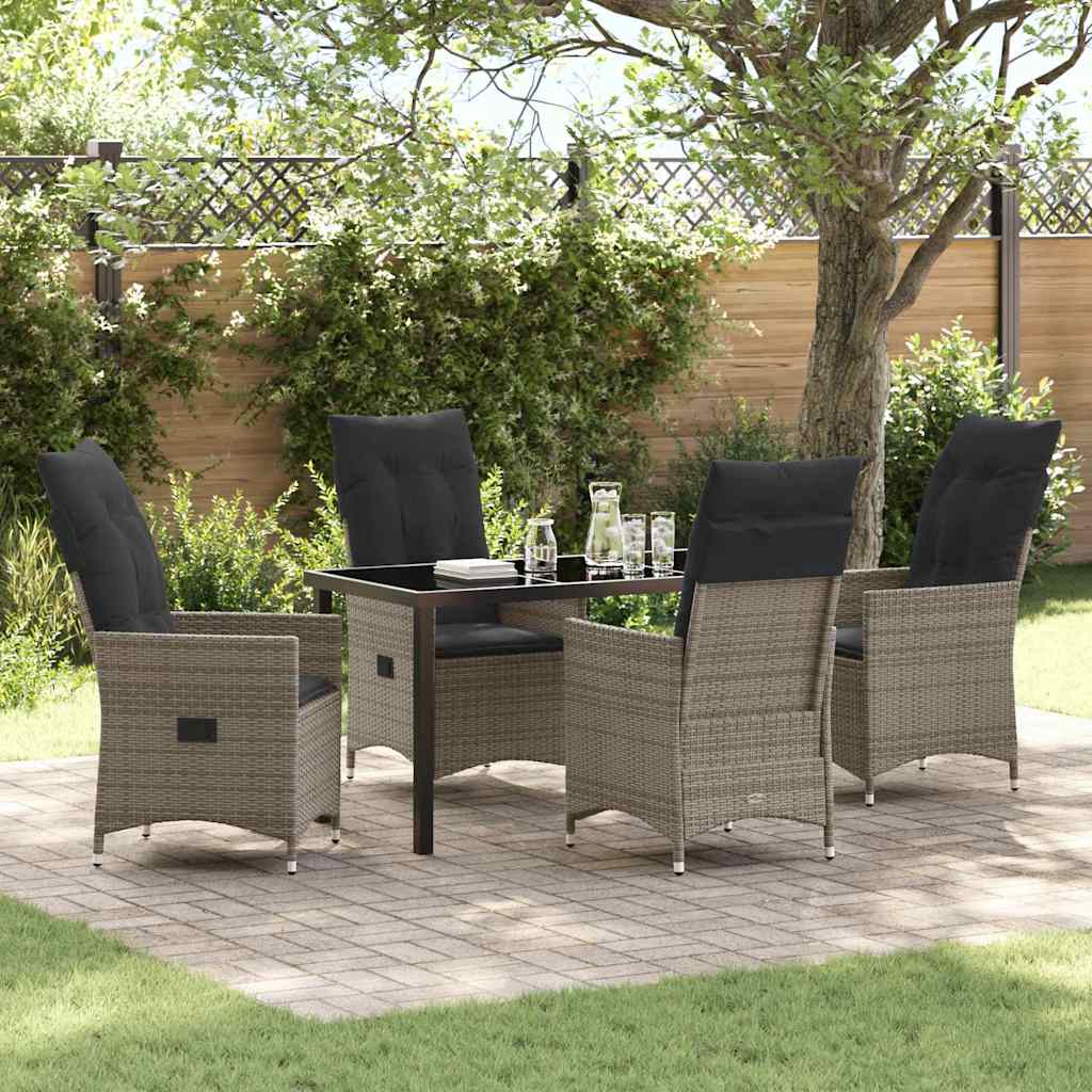 Tuin eettafelset met kussen 5 pcs Grijs poly rattan is nu te koop bij PeponiXL, paradijselijk wonen!