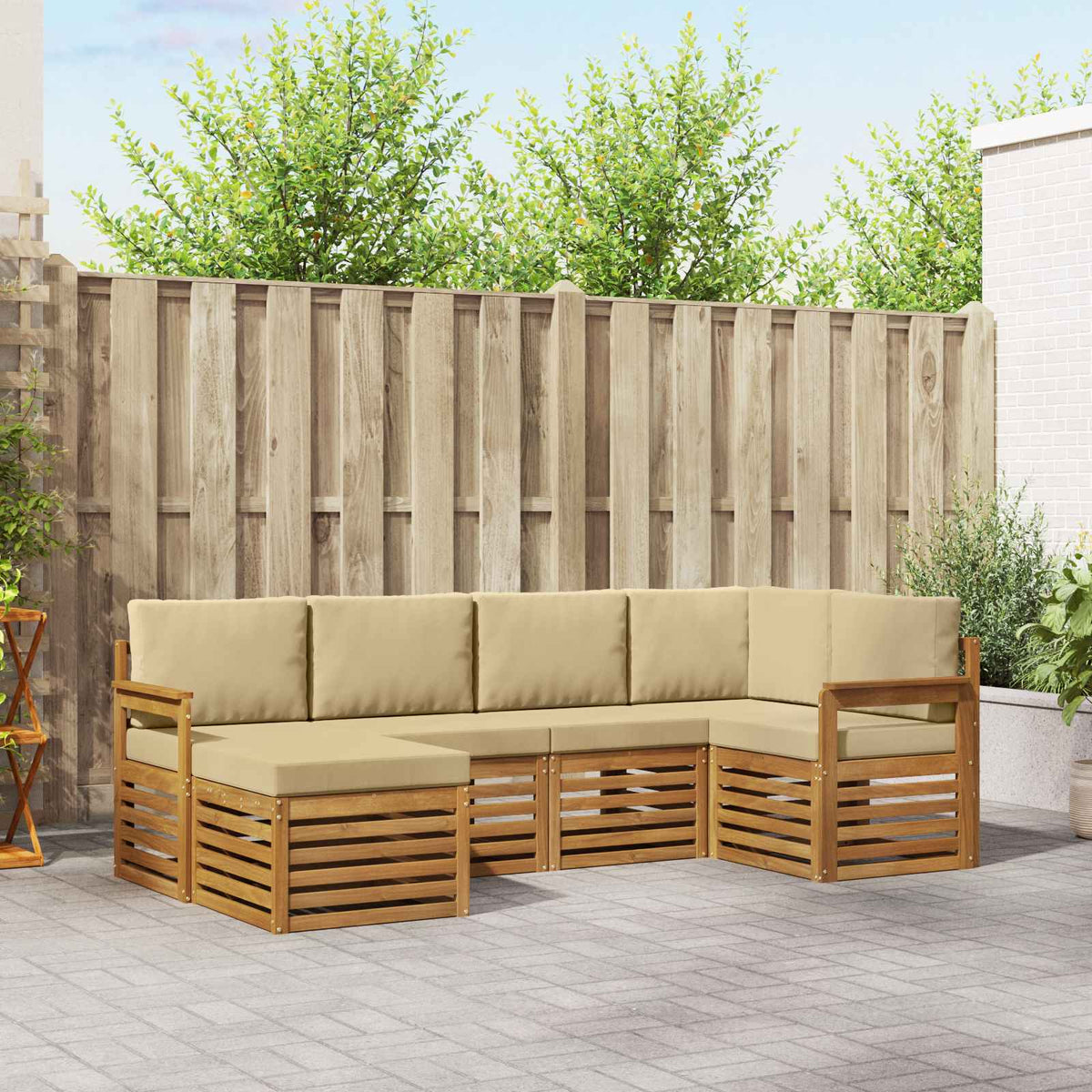 Hoekbank Set met kussen 6 pcs Natuurlijk en Beige is nu te koop bij PeponiXL, paradijselijk wonen!