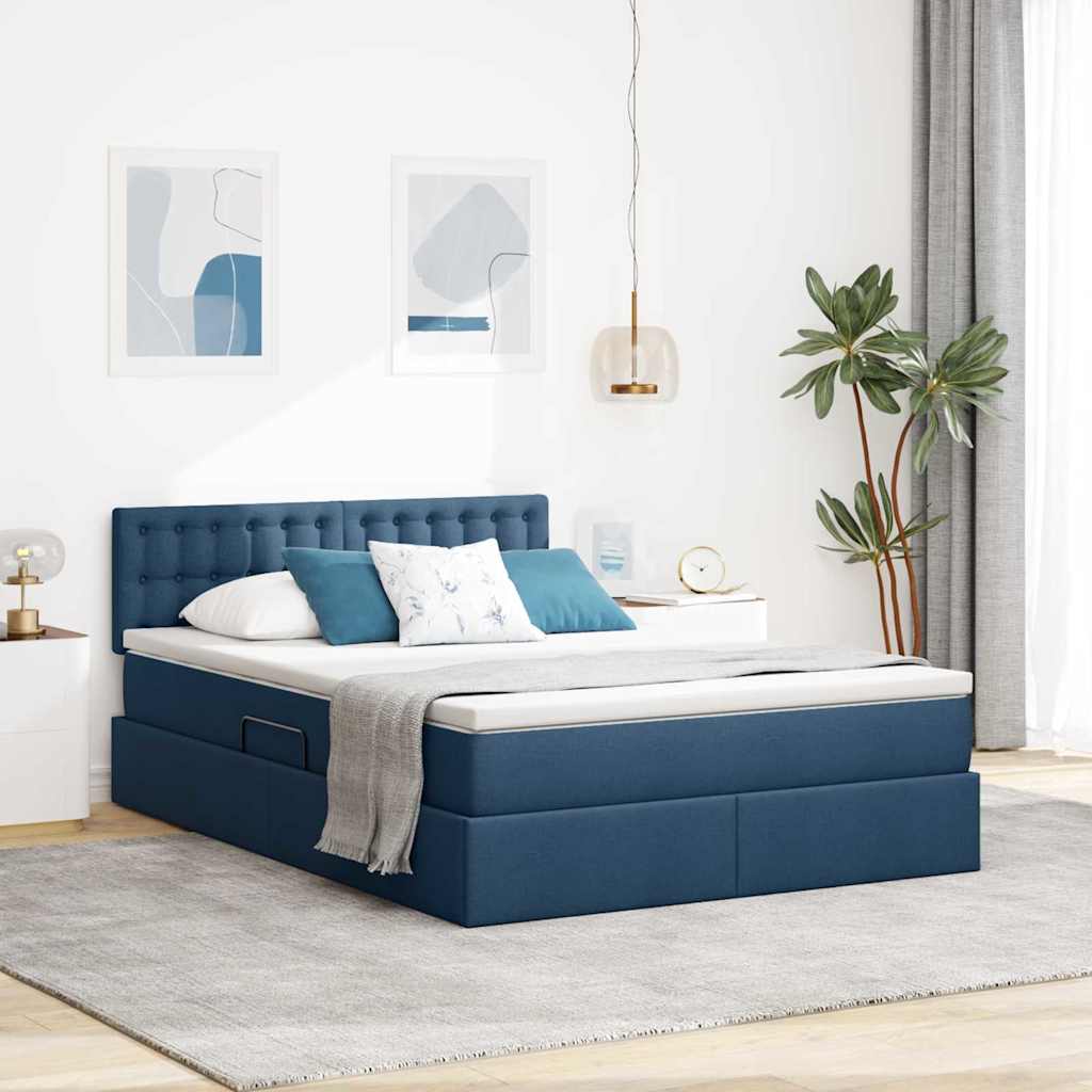 Opbergbed met LED met matras met LED Blauw 140 x 200 cm Stof is nu te koop bij PeponiXL, paradijselijk wonen!