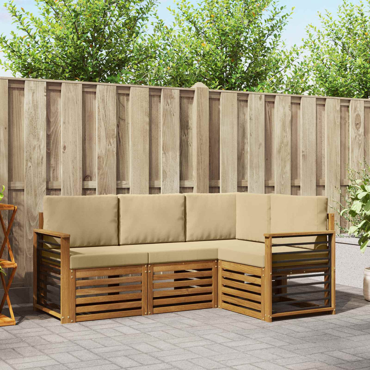 Sofa-Sets 4 pcs Natuurlijk en Beige Massief Acaciahout is nu te koop bij PeponiXL, paradijselijk wonen!