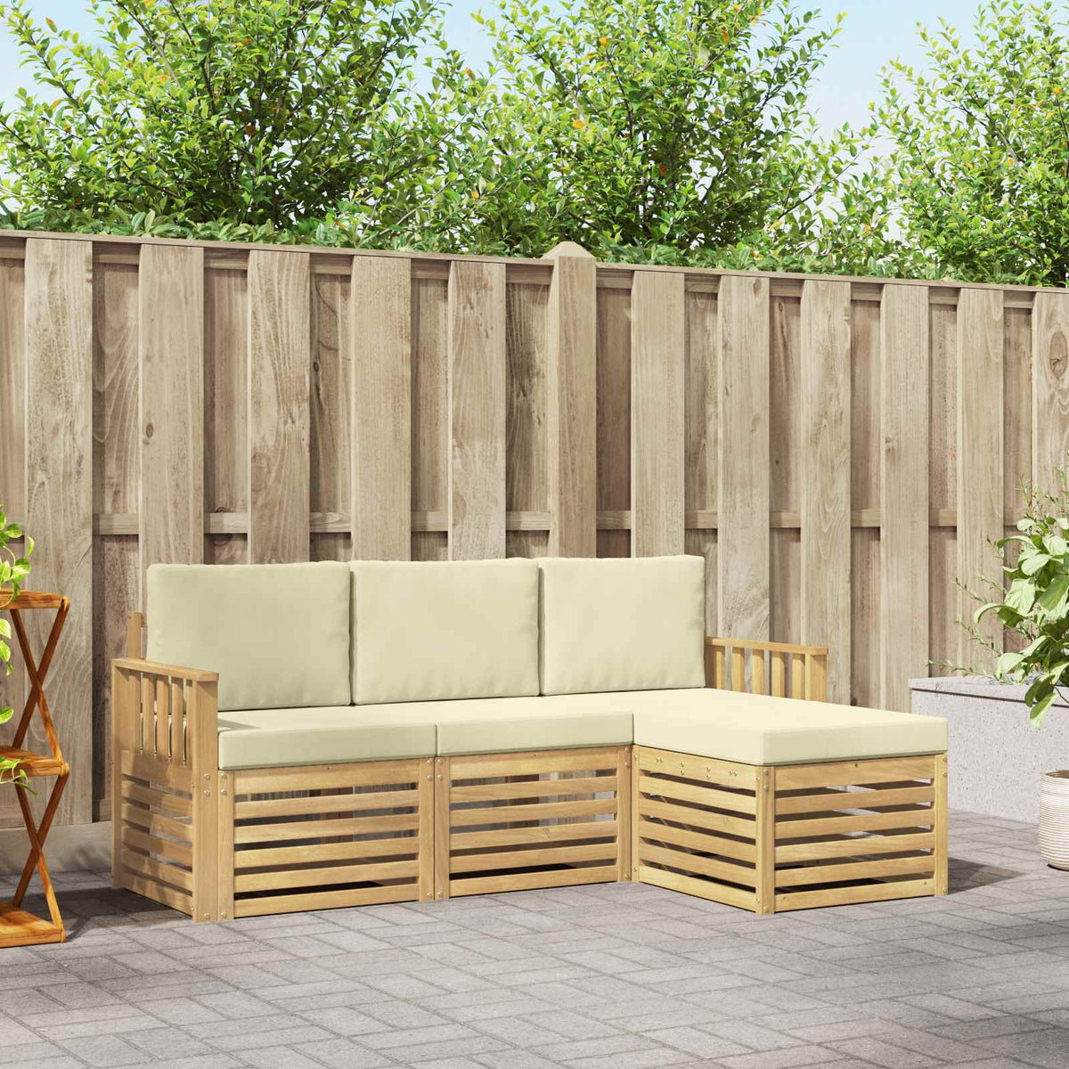 Buiten bankenset 4 pcs Wit en crèmekleurig is nu te koop bij PeponiXL, paradijselijk wonen!