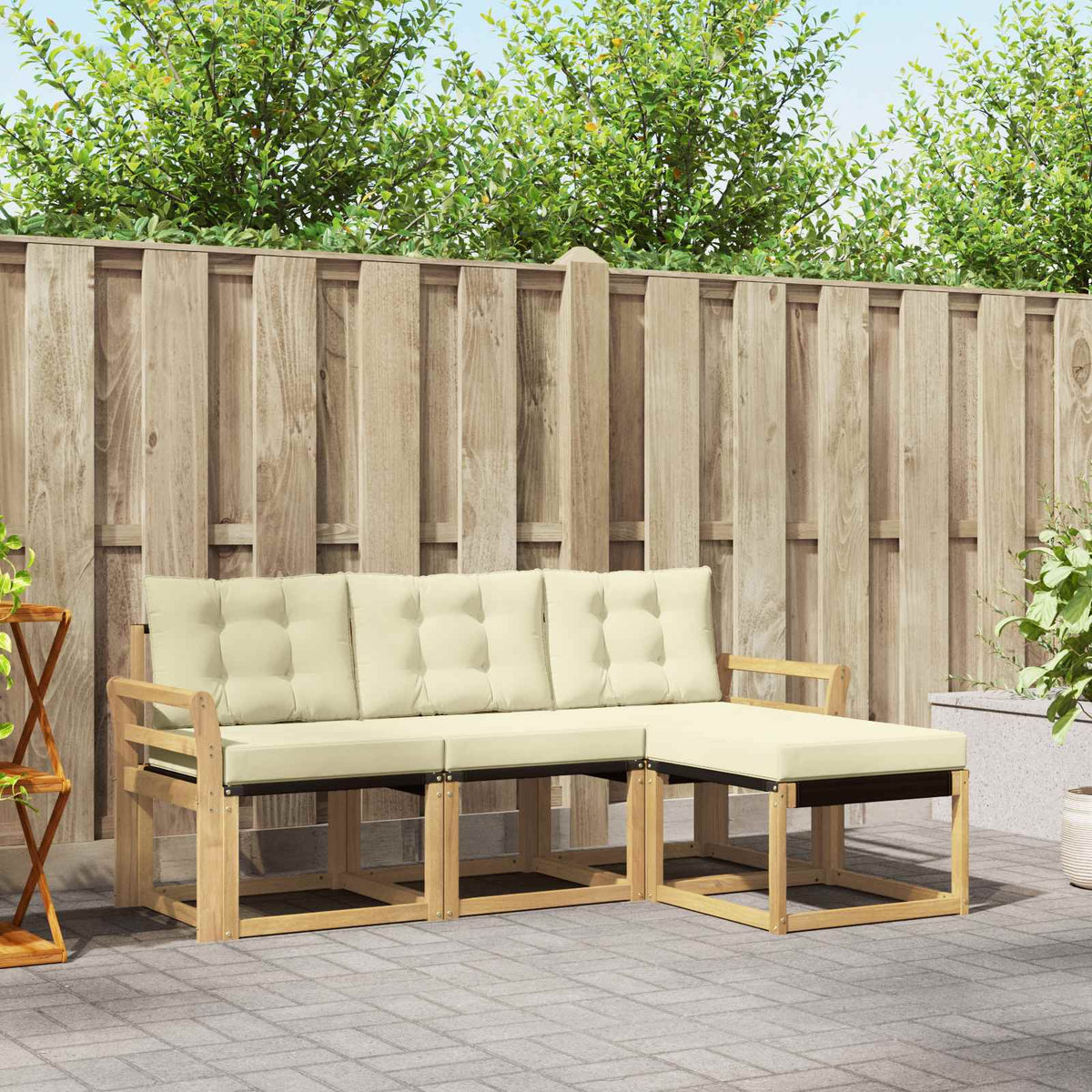Buiten bankenset met kussen 4 pcs Wit en crèmekleurig is nu te koop bij PeponiXL, paradijselijk wonen!