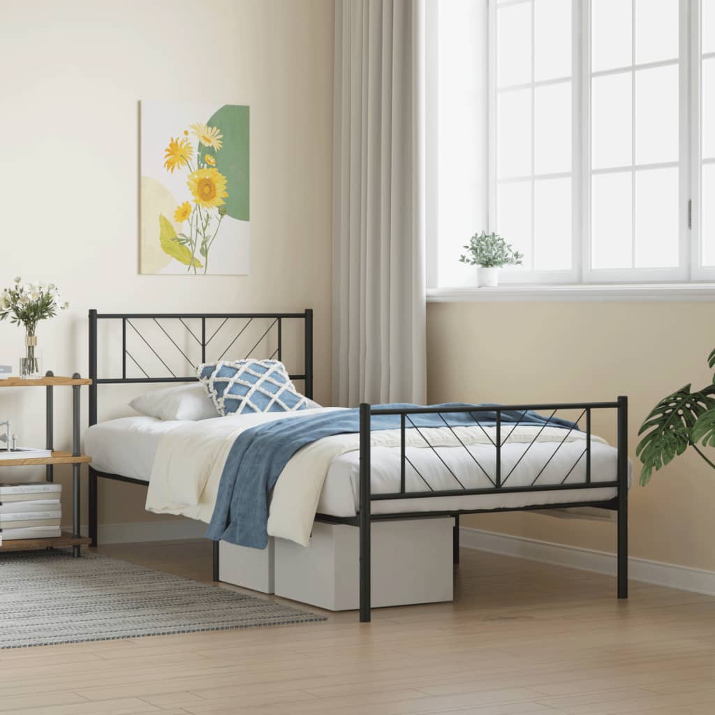 Bedframe met hoofd- en voeteneinde metaal zwart 100x200 cm is nu te koop bij PeponiXL, paradijselijk wonen!