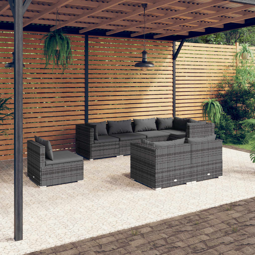8-delige Loungeset met kussens poly rattan grijs is nu te koop bij PeponiXL, paradijselijk wonen!