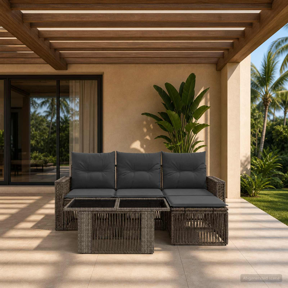 Tuinbankenset 5 st Grijs en Donkergrijs poly rattan is nu te koop bij PeponiXL, paradijselijk wonen!