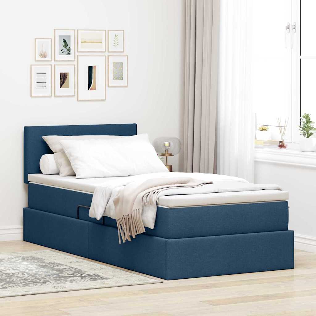 Opbergbed met LED met hoofdeinde Blauw 90 x 190 cm Stof is nu te koop bij PeponiXL, paradijselijk wonen!