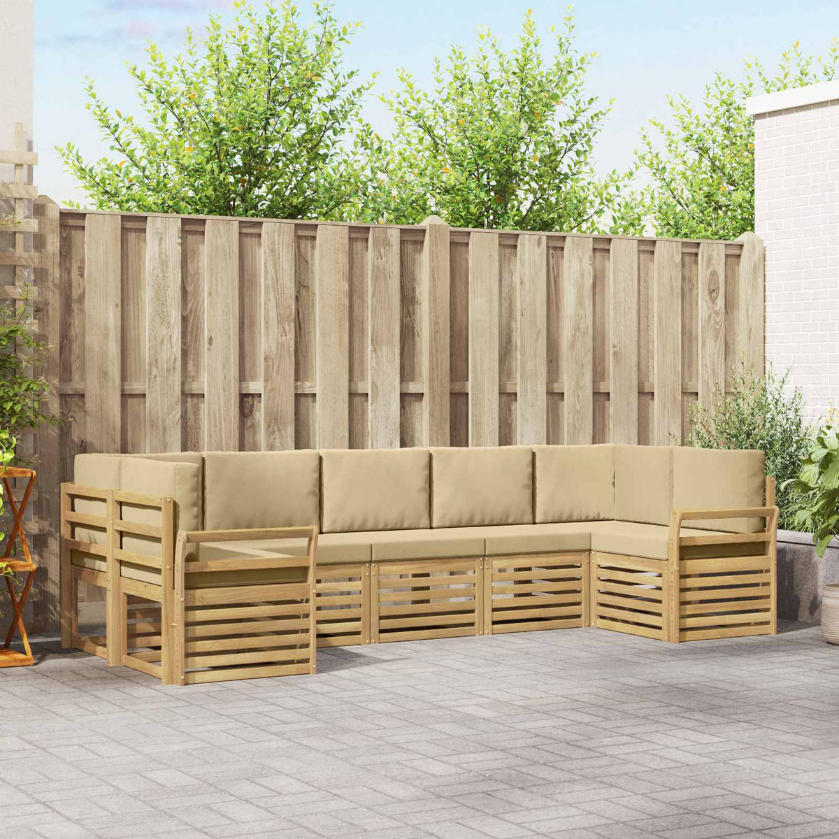 Buiten bankenset 7 pcs Wit en Beige 304 x 130,5 x 73 cm is nu te koop bij PeponiXL, paradijselijk wonen!