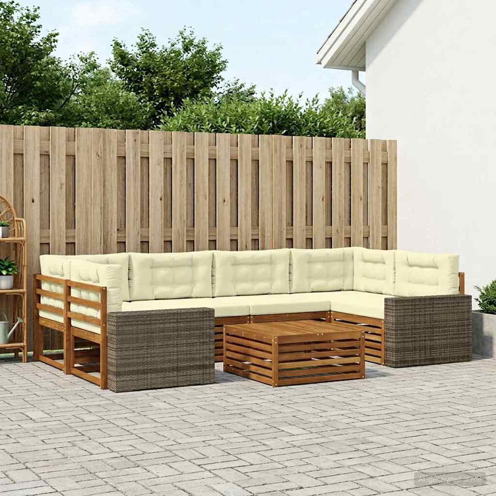 Buiten bankenset met kussen 7 pcs Natuurlijk en Crème Polyester is nu te koop bij PeponiXL, paradijselijk wonen!