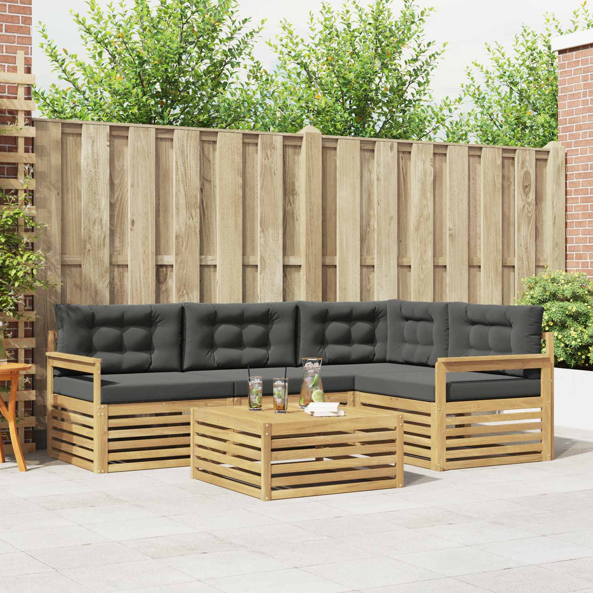 Buiten bankenset 6 pcs Wit en antracietkleurig Polyester is nu te koop bij PeponiXL, paradijselijk wonen!