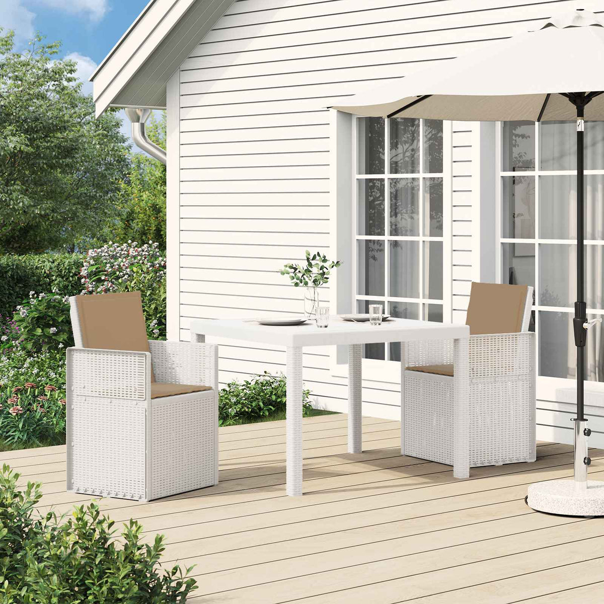 Tuin Eetstoelen 2 pcs Wit en Taupe PP is nu te koop bij PeponiXL, paradijselijk wonen!