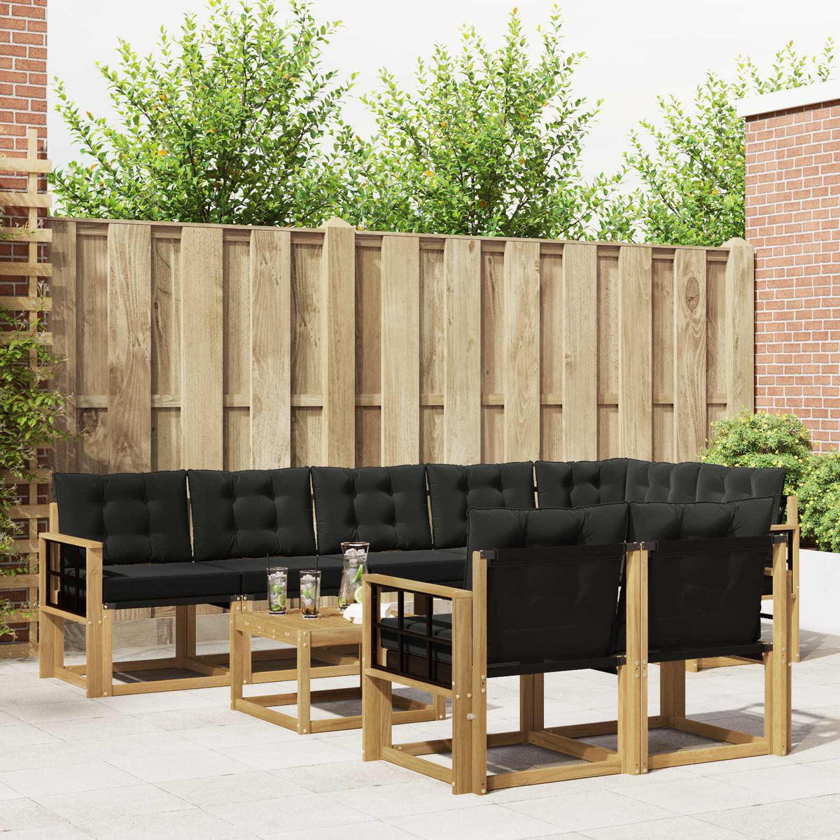 Buiten bankenset met kussen 9 pcs Wit en zwart is nu te koop bij PeponiXL, paradijselijk wonen!