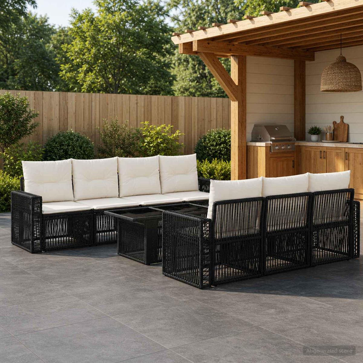 Tuinbankenset 8 st Zwart en Cream Wit poly rattan is nu te koop bij PeponiXL, paradijselijk wonen!