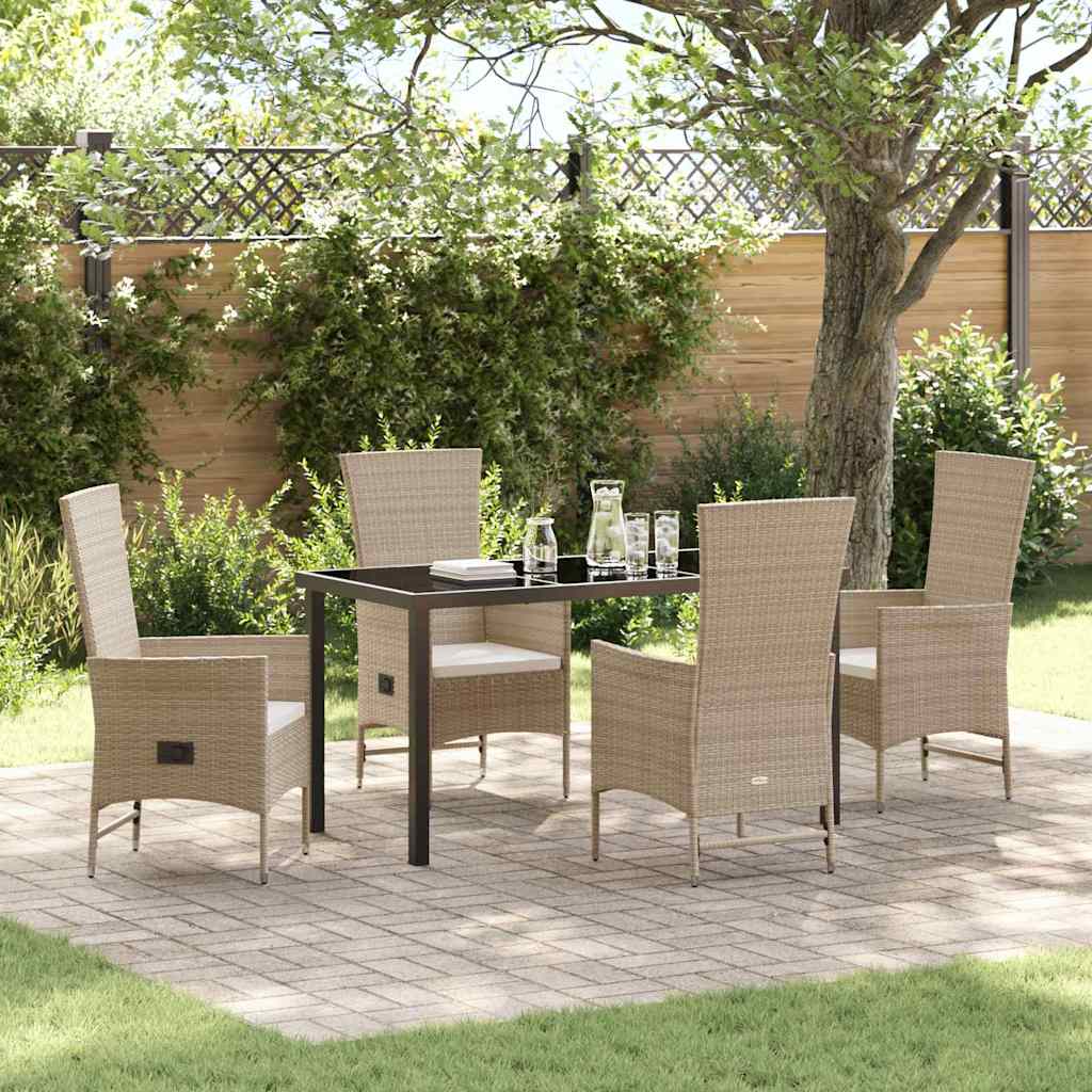 Tuin eettafelset met kussen 5 pcs Beige poly rattan is nu te koop bij PeponiXL, paradijselijk wonen!