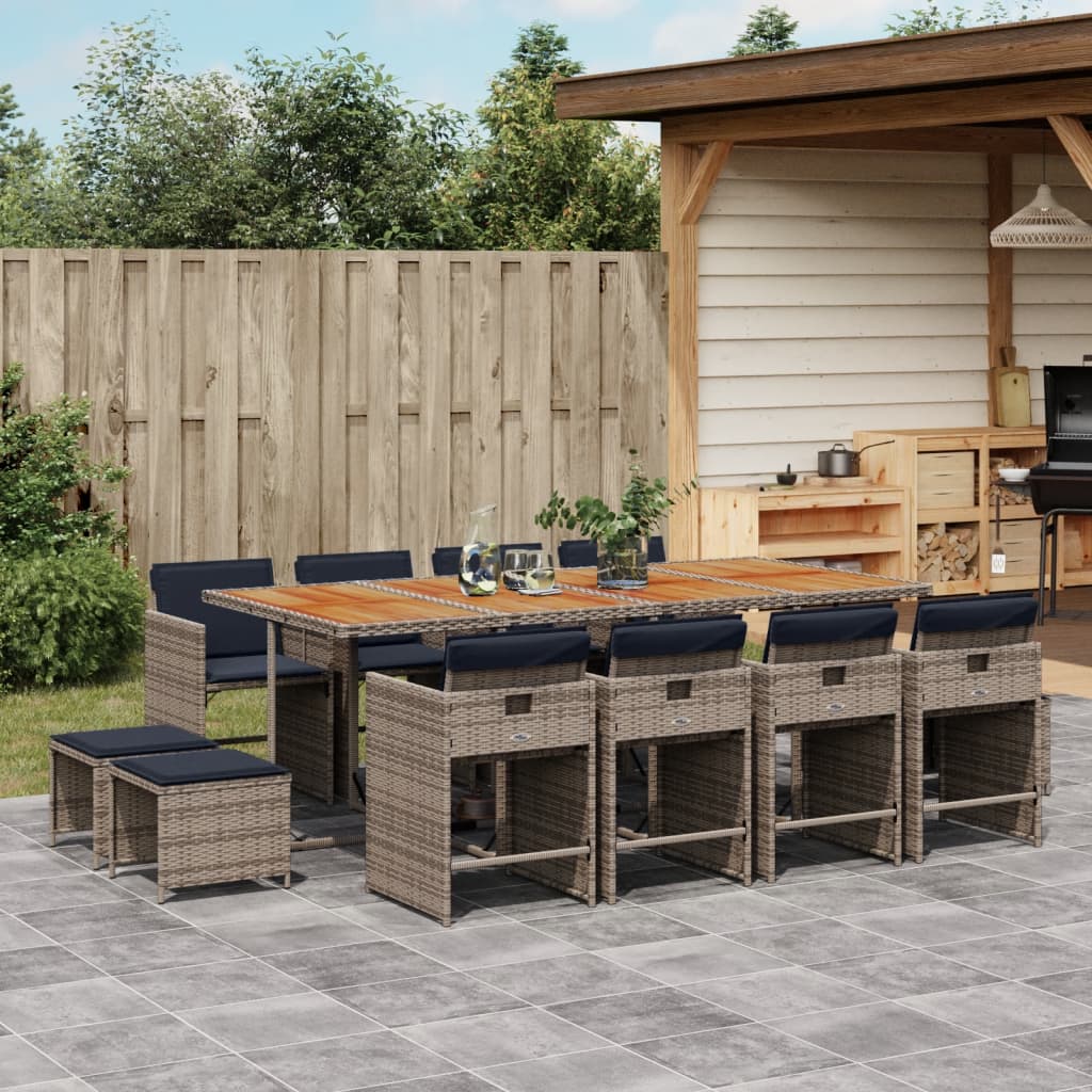 13-delige tuinset met kussens, grijs polyrotan is nu te koop bij PeponiXL, paradijselijk wonen!