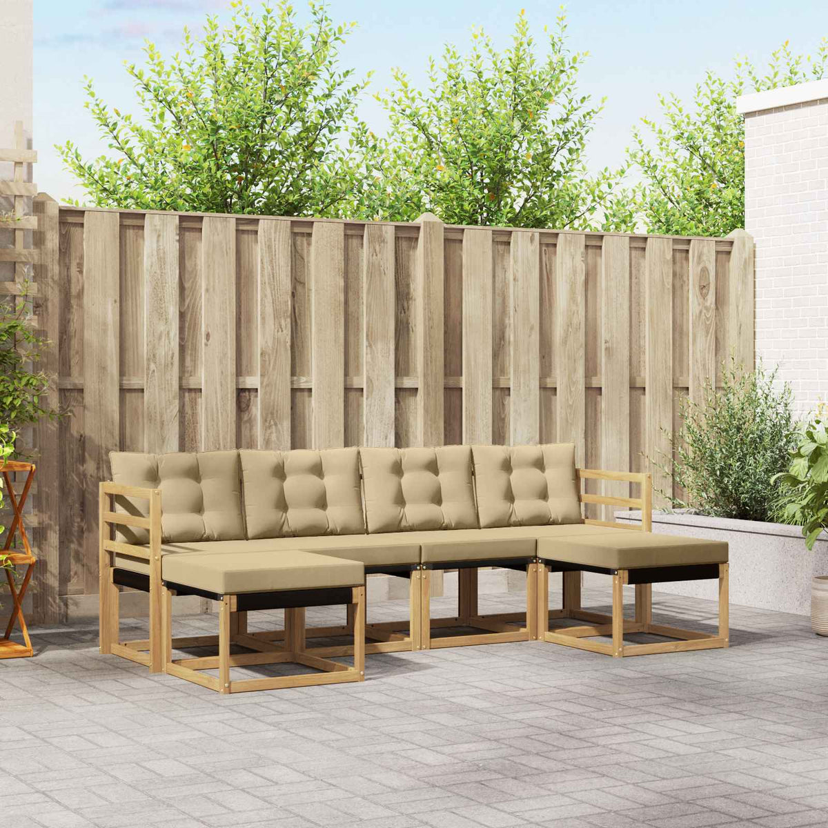 Buiten bankenset met kussen 6 pcs Wit en Beige is nu te koop bij PeponiXL, paradijselijk wonen!