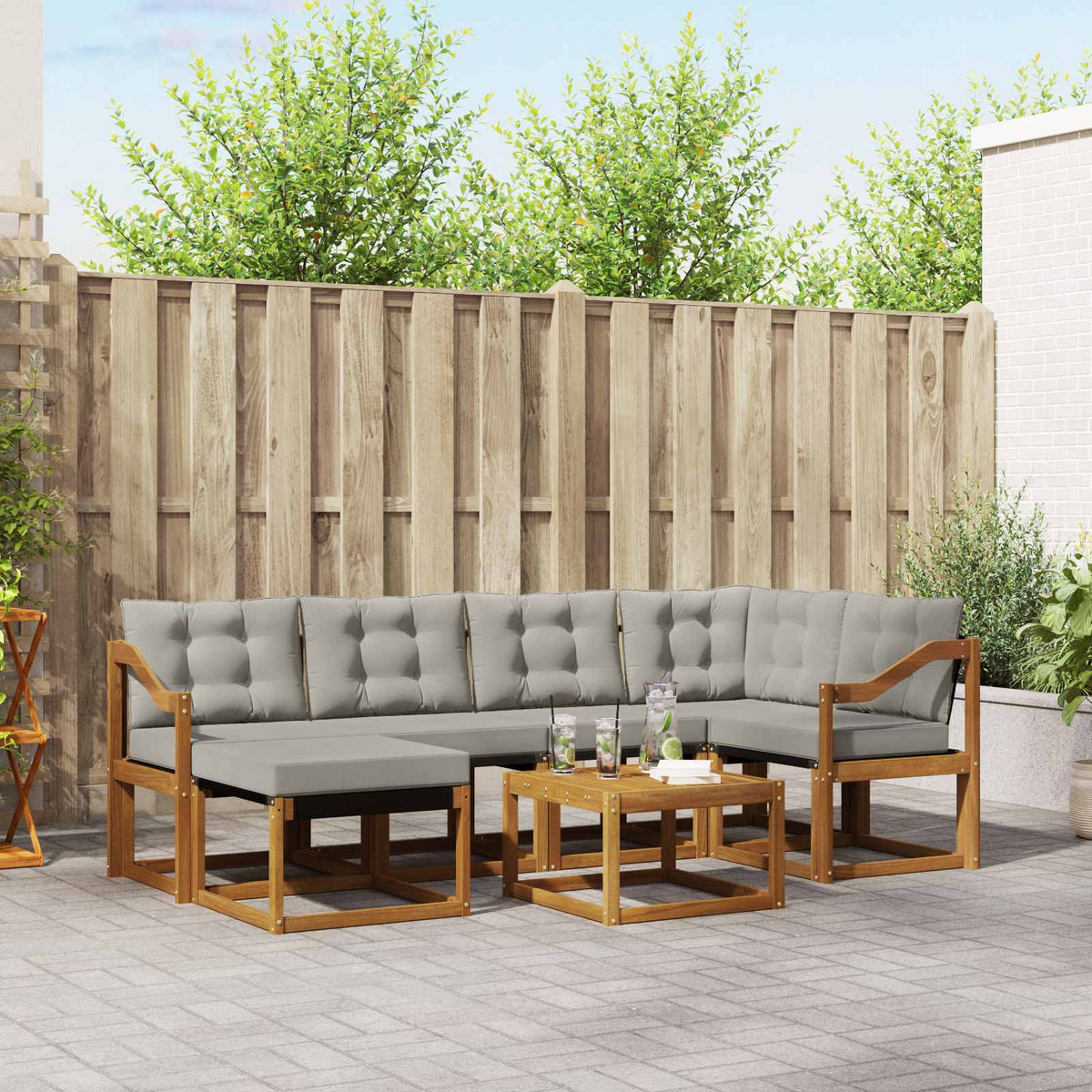 Buiten bankenset met kussen 7 pcs Natuurlijk en Lichtgrijs is nu te koop bij PeponiXL, paradijselijk wonen!