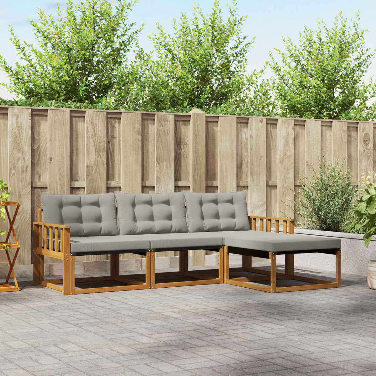 Buiten bankenset met kussen 4 pcs Natuurlijk en Lichtgrijs is nu te koop bij PeponiXL, paradijselijk wonen!