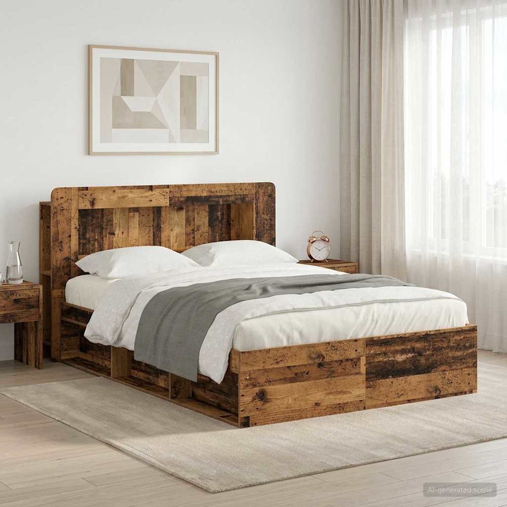 Bedframe met opslag Oud hout 135 x 190 cm Bewerkt hout is nu te koop bij PeponiXL, paradijselijk wonen!