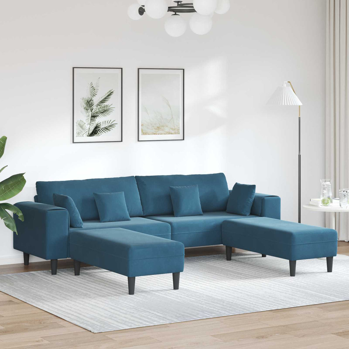 Bank 3 pcs Blauw 250 x 188 x 76 cm Fluweel is nu te koop bij PeponiXL, paradijselijk wonen!