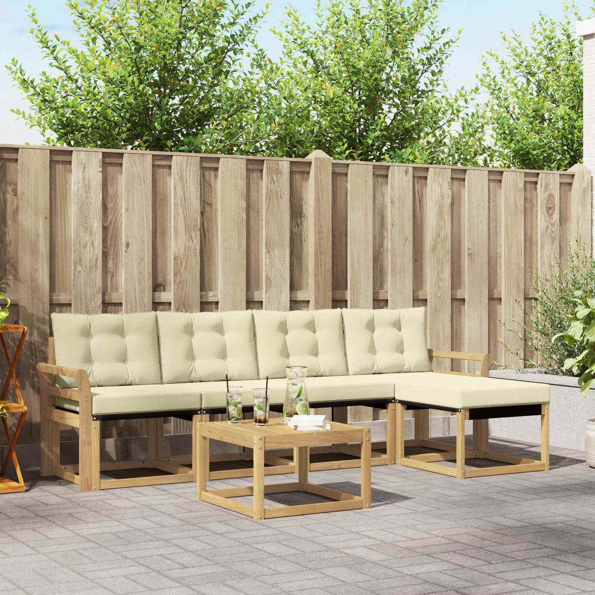 Buiten bankenset met kussen 6 pcs Wit en crèmekleurig is nu te koop bij PeponiXL, paradijselijk wonen!