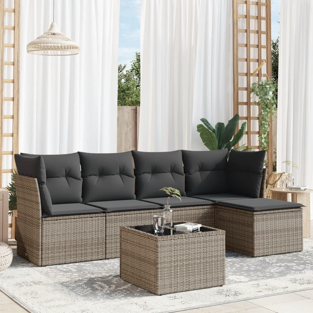 6-delige Loungeset met kussens poly rattan grijs is nu te koop bij PeponiXL, paradijselijk wonen!
