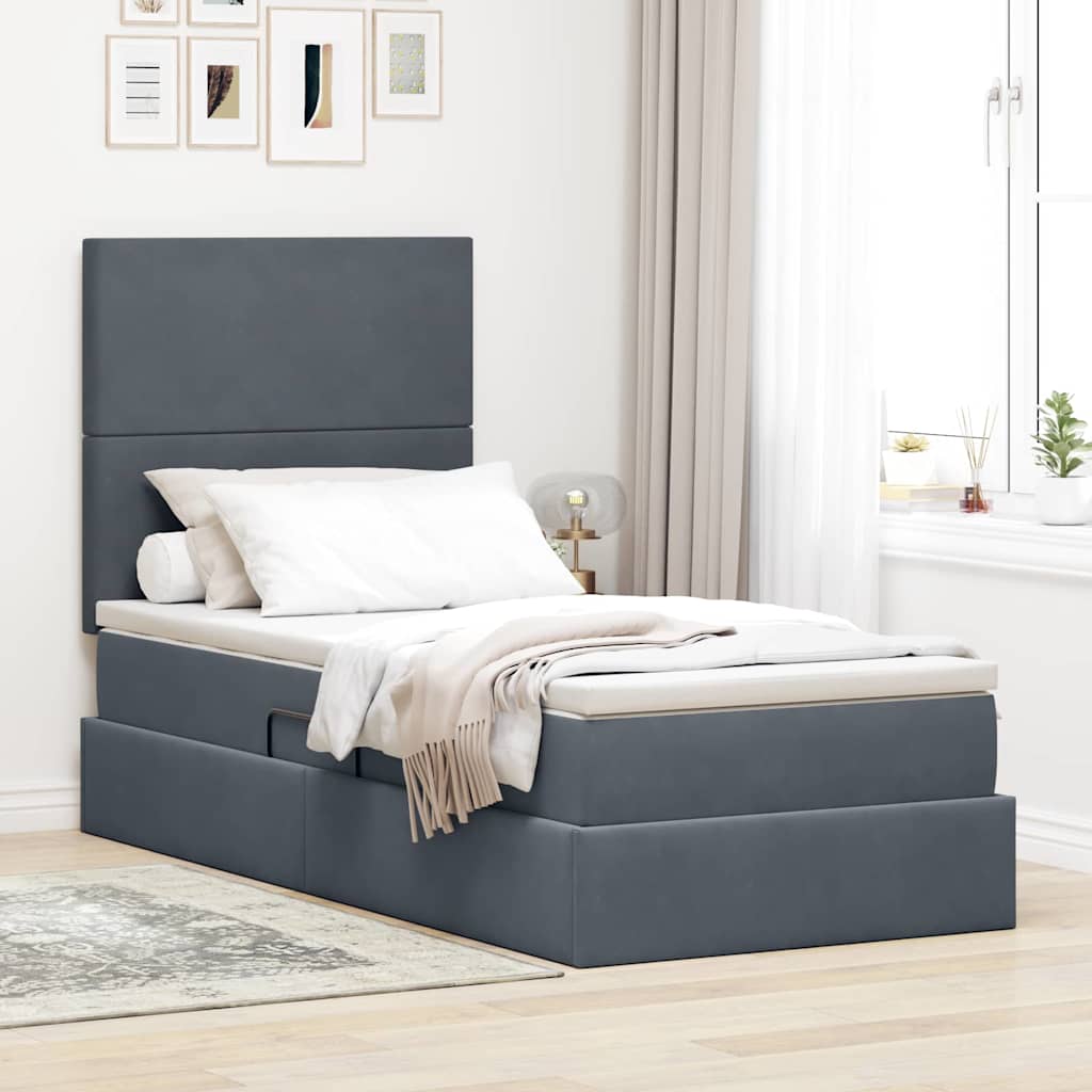 Opbergbed met LED met matras Donkergrijs 100 x 200 cm Fluweel is nu te koop bij PeponiXL, paradijselijk wonen!