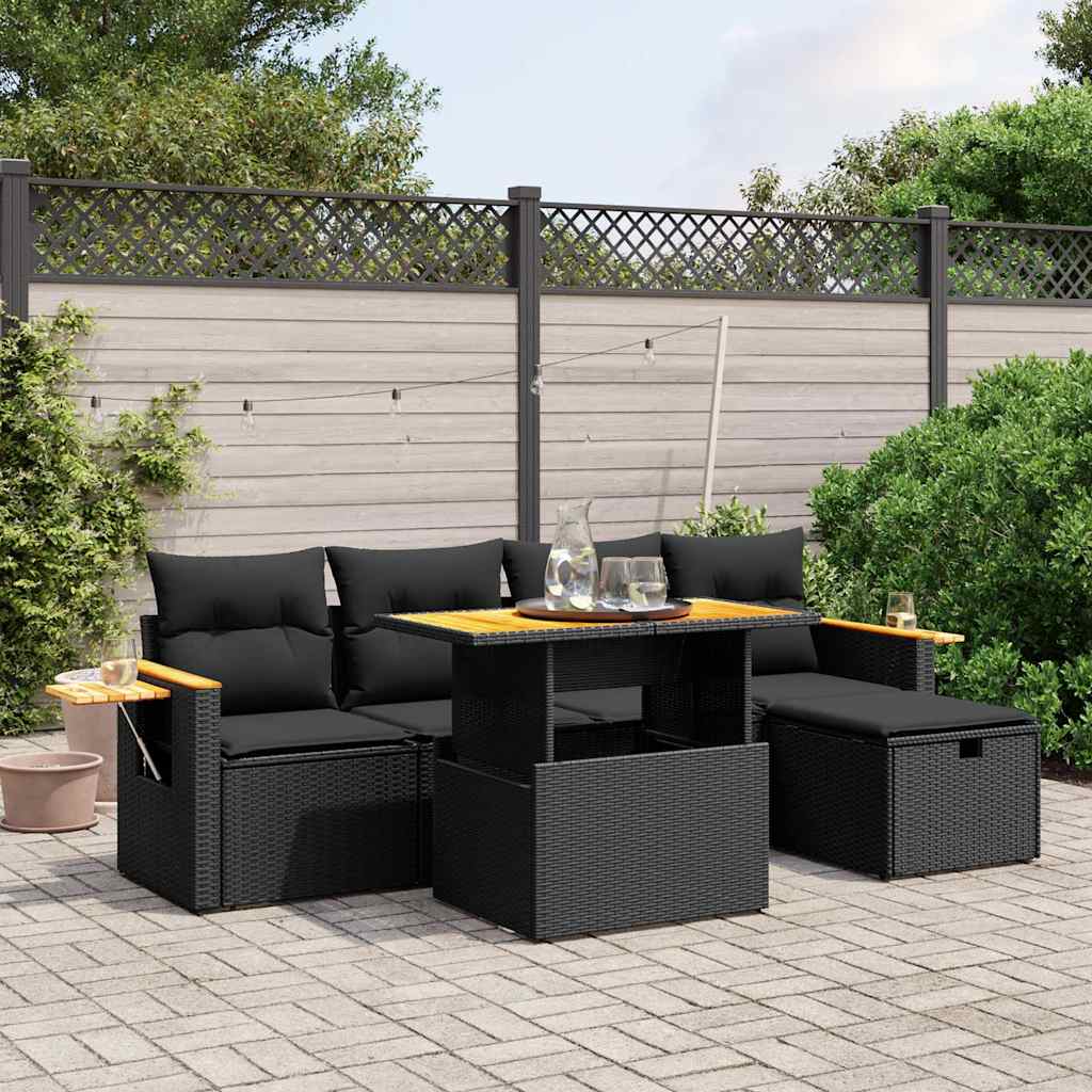 6-delige Loungeset met kussens poly rattan zwart is nu te koop bij PeponiXL, paradijselijk wonen!
