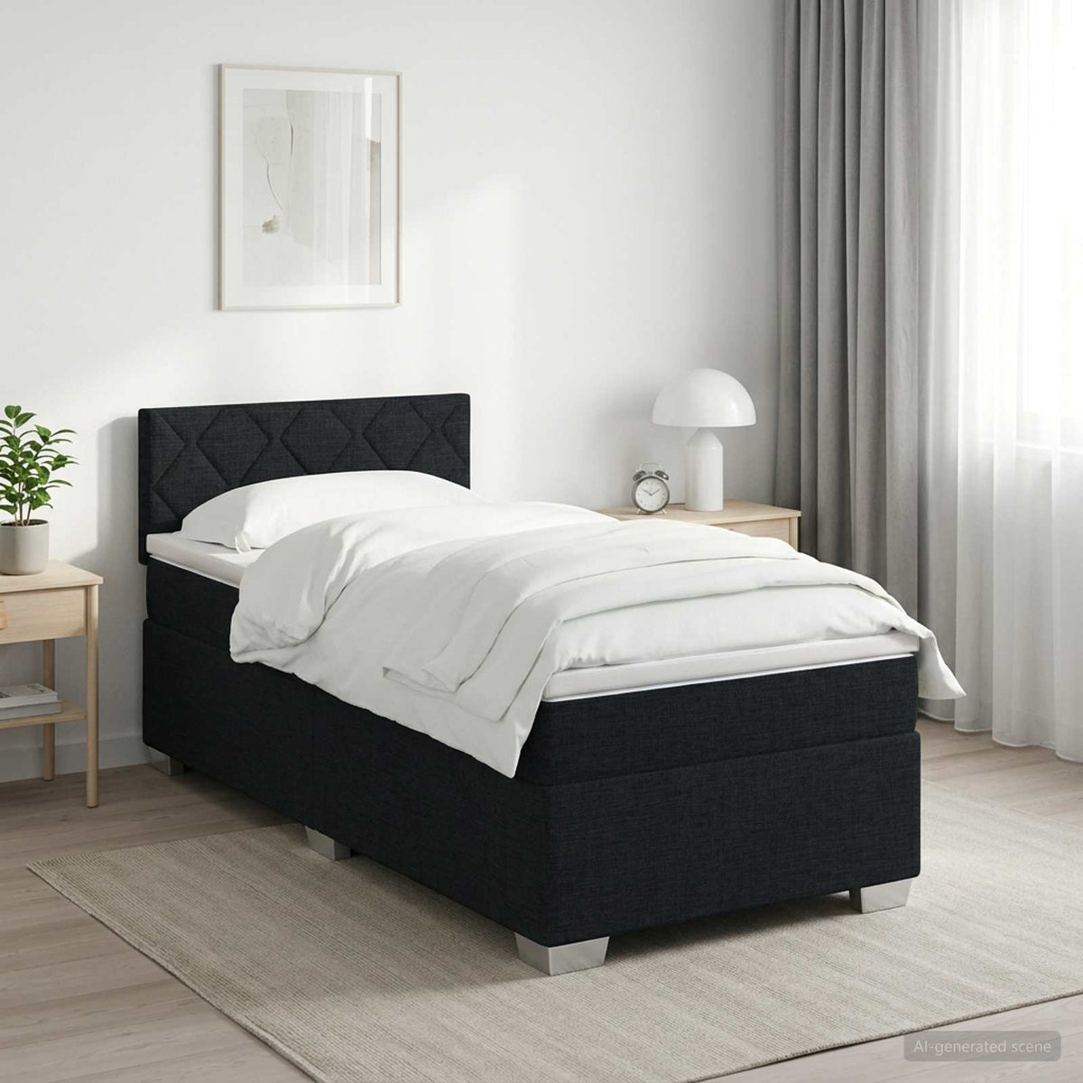 Boxspringbed met matras met hoofdeinde Zwart 90 x 200 cm Stof is nu te koop bij PeponiXL, paradijselijk wonen!