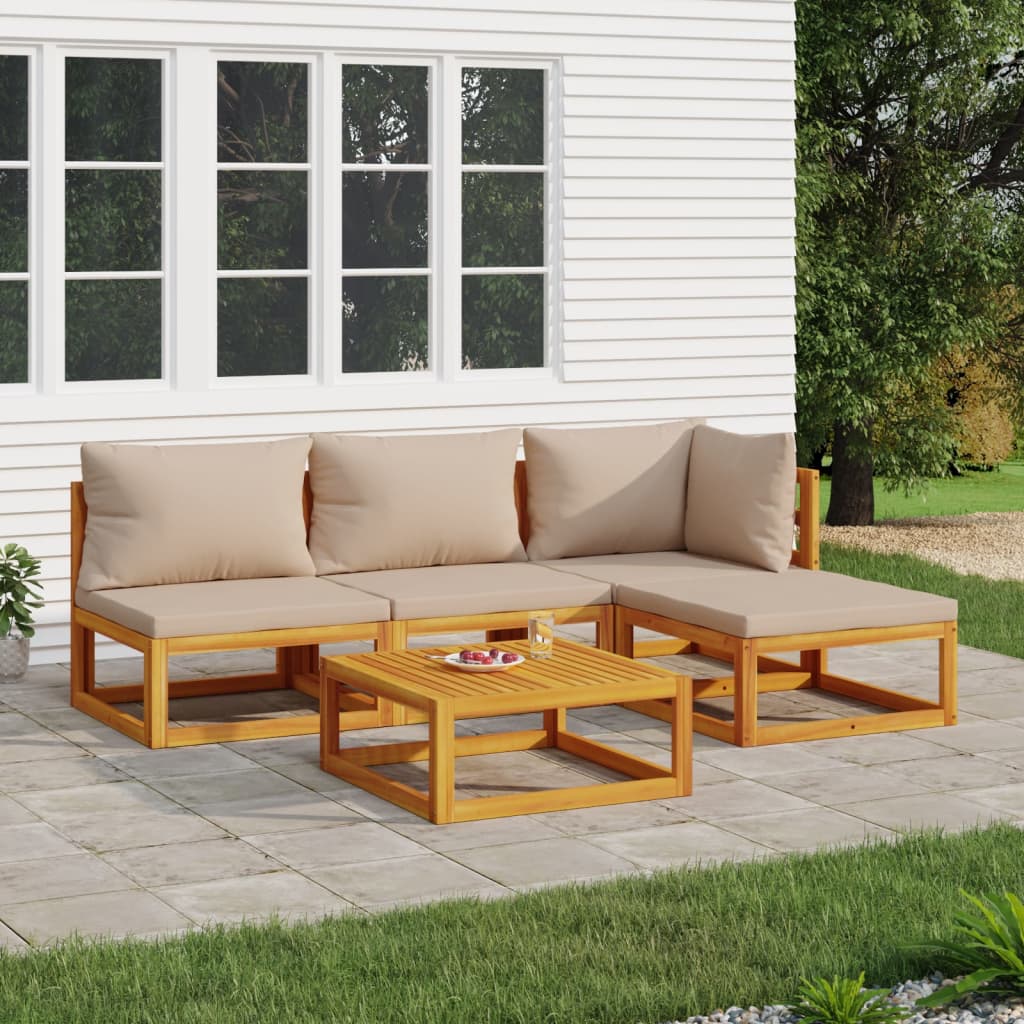 5-delige Loungeset met kussens massief hout taupe is nu te koop bij PeponiXL, paradijselijk wonen!