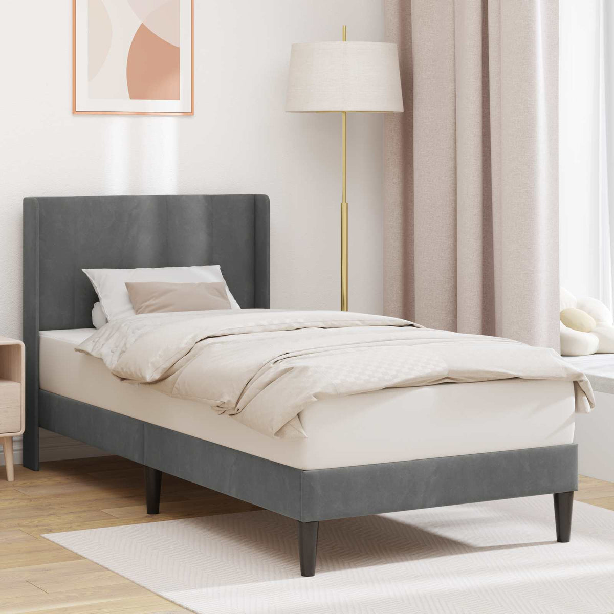 Bedframe met hoofdeinde Donkergrijs 80 x 200 cm Fluweel is nu te koop bij PeponiXL, paradijselijk wonen!