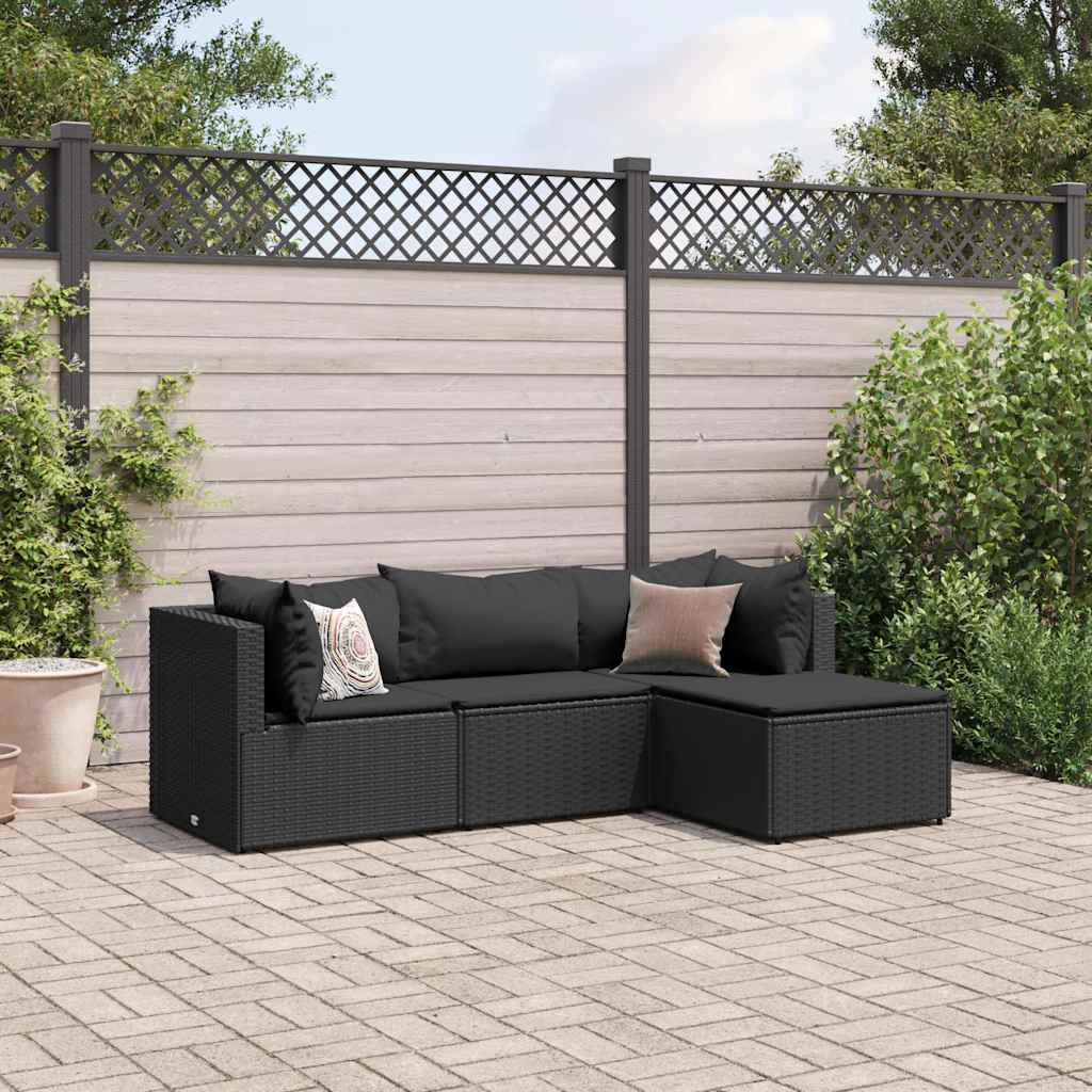 4-delige Loungeset met kussens poly rattan zwart is nu te koop bij PeponiXL, paradijselijk wonen!