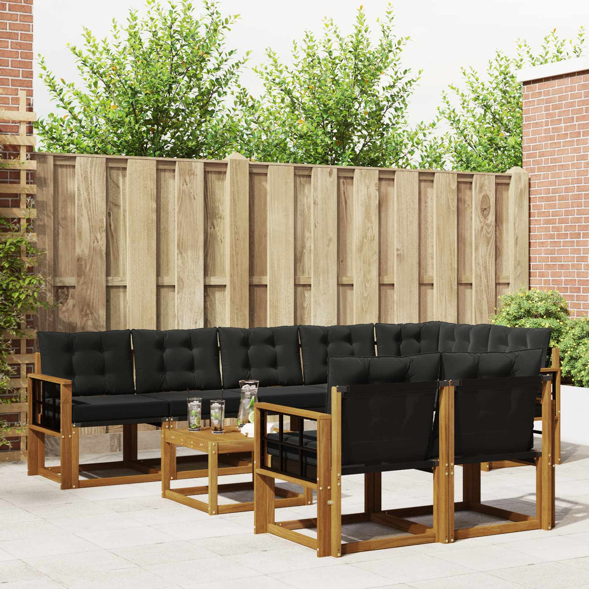 Buiten bankenset met kussen 9 pcs Natuurlijk en Zwart is nu te koop bij PeponiXL, paradijselijk wonen!
