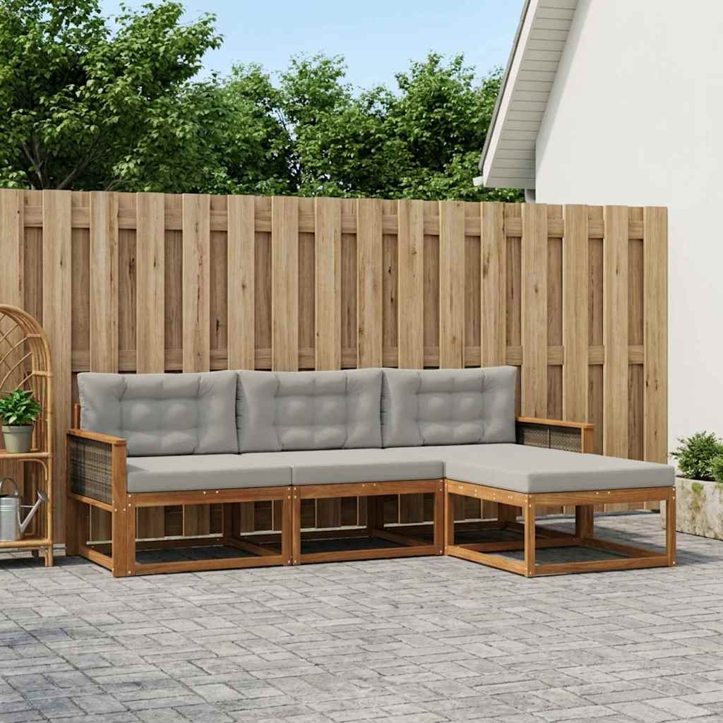 Buiten bankenset met kussen 4 pcs Natuurlijk en Lichtgrijs is nu te koop bij PeponiXL, paradijselijk wonen!