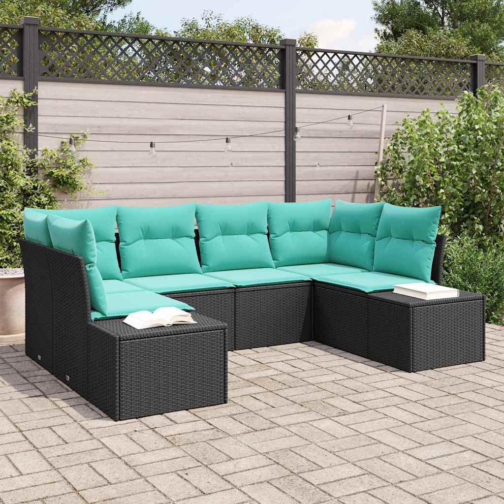 Tuin Sofa Set met kussen 6 pcs Zwart poly rattan is nu te koop bij PeponiXL, paradijselijk wonen!