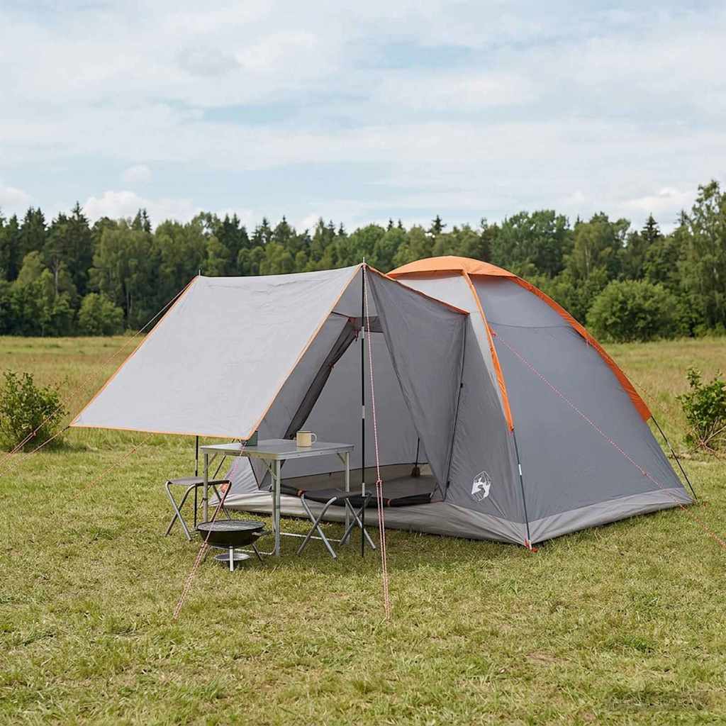 Kamperen tent Grijs en Oranje 4-persoons Polyester en staal is nu te koop bij PeponiXL, paradijselijk wonen!