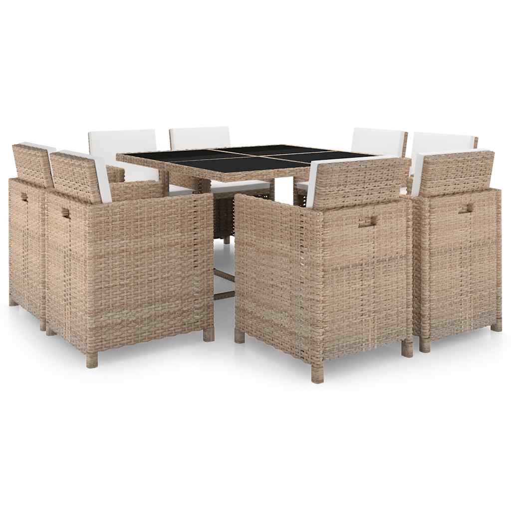 9-delige Tuinset met kussens poly rattan beige is nu te koop bij PeponiXL, paradijselijk wonen!